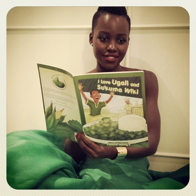 Lupita reading Kwame Nyong'o's book