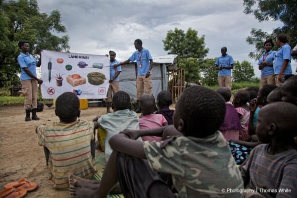 Teaching in the landmine safety area of Bor, South Sudan